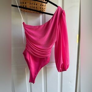 Hello Molly Vibrant Pink Ruched Bodysuit